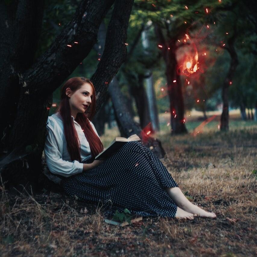 #Magic in the #forest #byme #beauty #redhaired #girl #books #JaneAir #dreamy #mo...